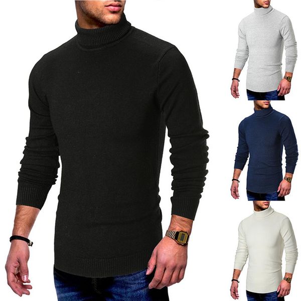 

men turtleneck sweater solid color long sleeve slim fashion autumn winter pullover, White;black