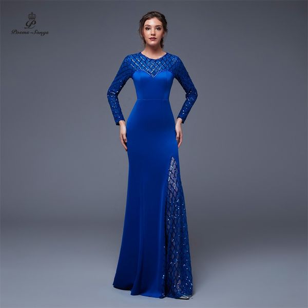 

party dresses poems songs year sequin long sleeves evening dress slit side open mermaid prom vestido de festa vintage robe longue, White;black
