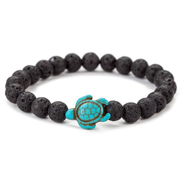 Schildkröte Charms 8mm natürliche schwarze Lava Stein Perlen Armbänder ätherisches Öl Diffusor Armband Stretch Yoga Schmuck kostenloser Versand