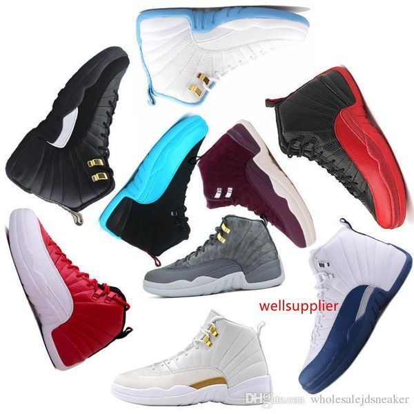 

new wholesale basketball shoes for men 12 12s bordeaux dark grey wool white flu game unc gym red taxi athletics men sports trainer