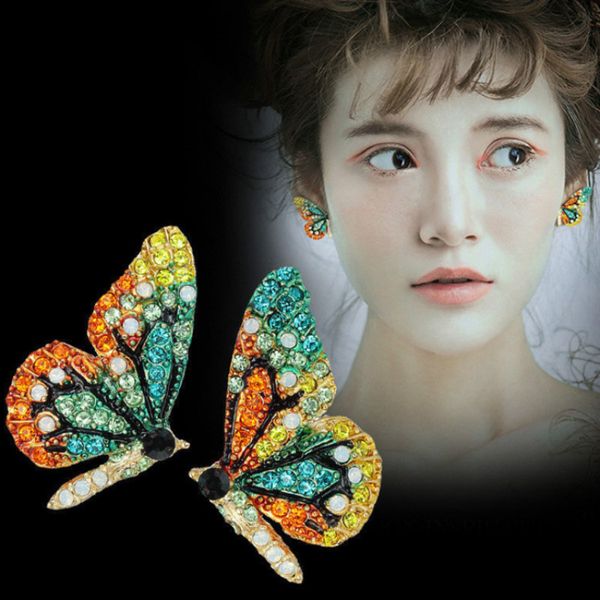 

colorful rhinestone butterfly wings earrings woman fashion statement delicate earrings wedding banquet jewelry girls gifts, Silver