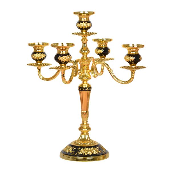 Five Candlestick Zinc Alloy Golden Color Candlestick Holiday Home