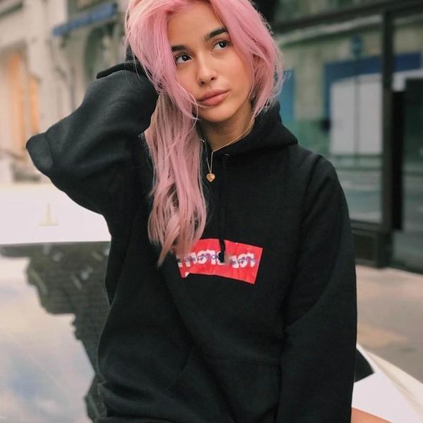 

17fw плиссе box logo толстовка с капюшоном ретро high street comfort мужчины и женщины пара толстовка hfsswy169, Black