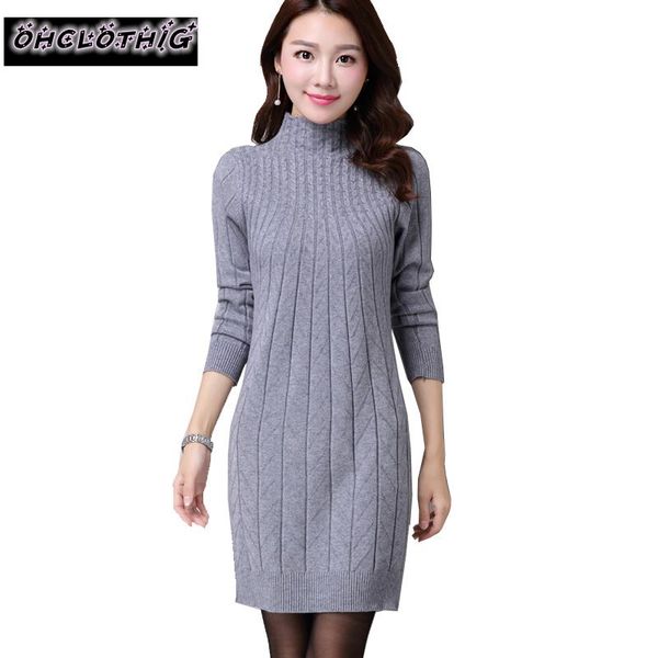 

new fashion women autumn winter slim sweater dress female turtleneck long sleeve medium-long knitted pullover one piece dress, White;black
