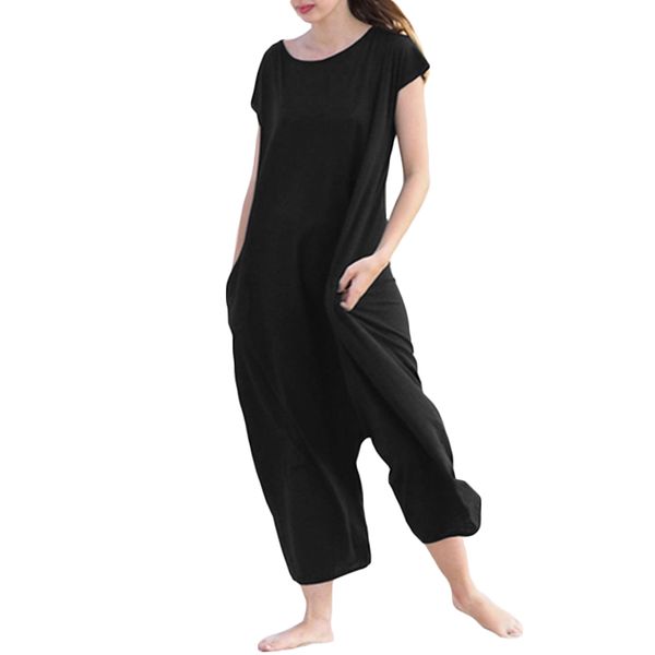 

vonda rompers womens jumpsuit 2019 casual loose harem pants backless lace-up playsuits plus size vintage cotton overalls, Black;white