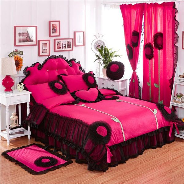 

33 100%cotton lace dandelion bedding set twin  king size 3/4/6/8pcs duvet cover set bedskirt pillowcases curtain