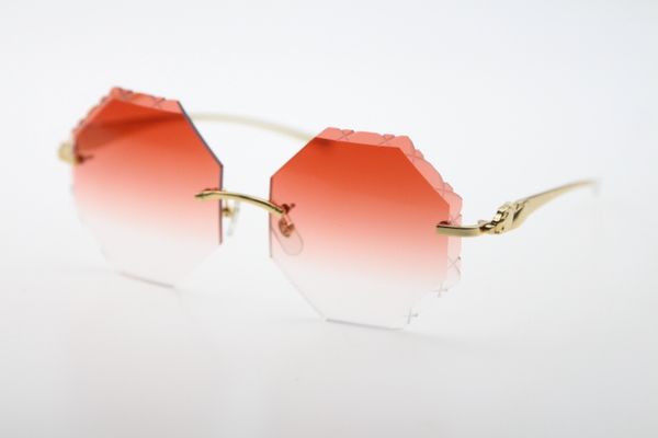 

2020 wholesale good quality sun glasses 4189706 rimless metal leopard sunglasses glasses with box carved lens new red, White;black