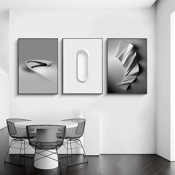 

black & white abstract wall art canvas oil painting minimalist stereoscopic poster prints wall pictures for living room modern home decor