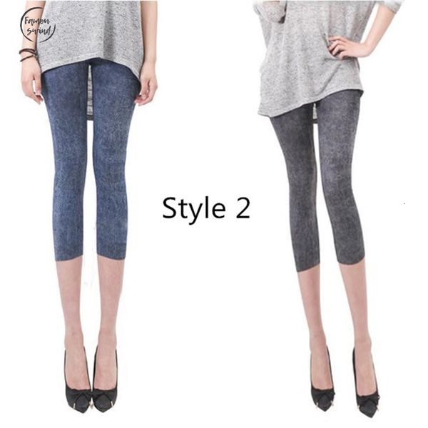 

summer hot spring леггинсы женщины повседневная бесшовная имитация печатных stretch тощий обрезается до теленок cowboy половина брюки, Black