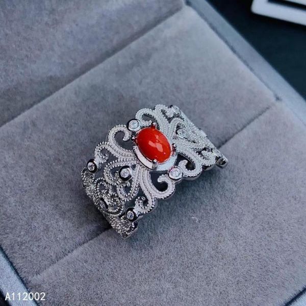 

kjjeaxcmy fine jewelry natural red coral 925 sterling silver new women adjustable gemstone ring support test beautiful, Golden;silver