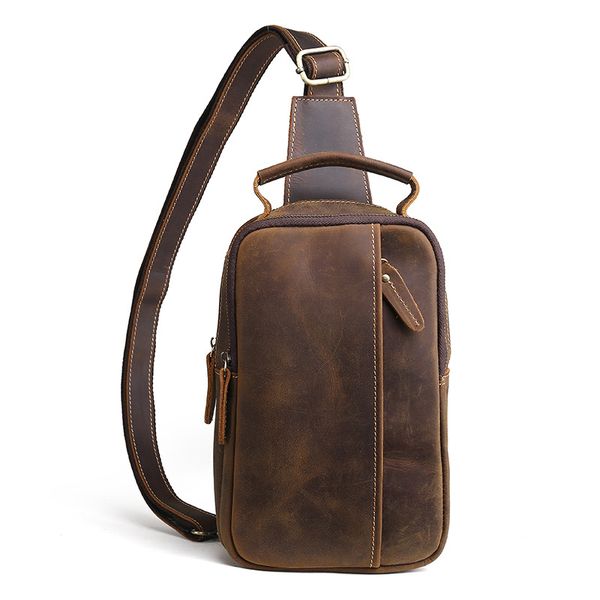 

moxi crazy horse genuine leather men chest packet coffee color male crossbody bag natural cowhide sling bag for male retro