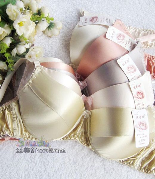 

100% silk bra underwear bra double-sided silk band sponge care, Red;black