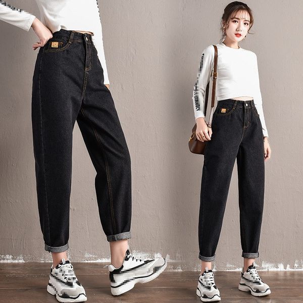 

women's jeans fashion women large size boyfriend high waist push up denim harem pants loose pockets casual vintage trousers blue