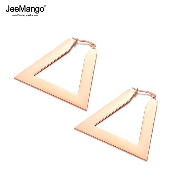 

jeemango стиль розовое золото ювелирные изделия из нержавеющей стали выдолбленные треугольные серьги обруча для женщин подарки партии brinco, Golden;silver