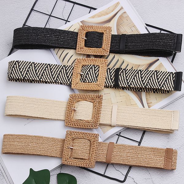 

new vintage knitted wax rope wooden bead waist rope women smooth buckle belt woman woven female hand-beaded braided belt bz80, Black;brown