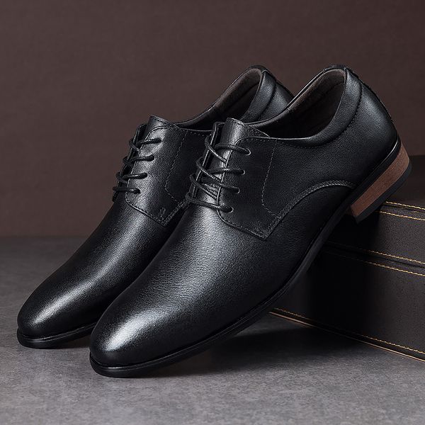 

men wedding shoes genuine leather formal business pointed toe for man dress shoes men oxford party flats big size 58 o5, Black