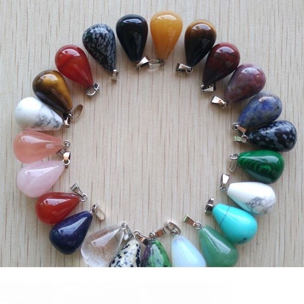 

50pcs lot wholesale assorted mixed natural stone water drop pendants charms fit necklaces jewelry making mx190730, Silver