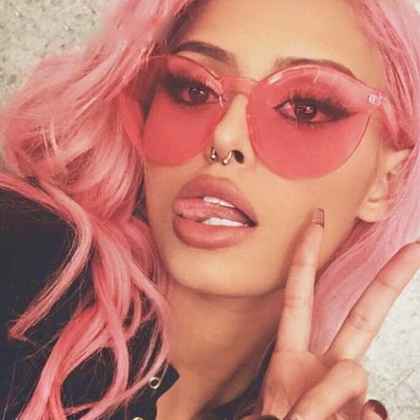 

curtain lunette soleil femme 2020 cat eyes transparent frameless sunglasses women trend ladies fashion personality glasses uv400, White;black