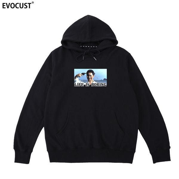 

life is boring kitano takeshi hoodies sweatshirts men women cotton, Black