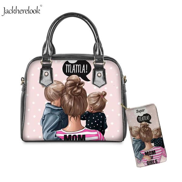 

2pcs super mom print shoulder bag and purse pu-leather handle bag for lady handbag mother's love mini coin/momey clutch