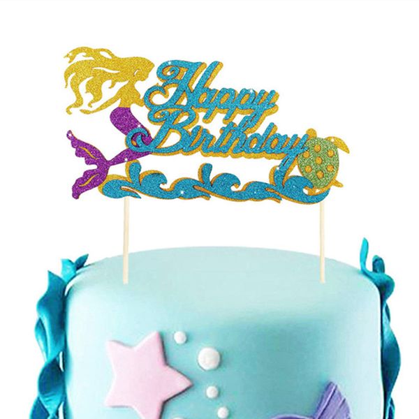 2019 Happy Birthday Paper Cake Topper Mermaid Party Decorations Princess Baby Girl Children Kids Favors Seashell Starfish Sea Animal From Shuishu