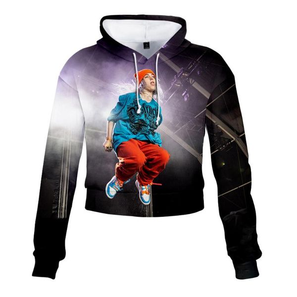 

billie eilish 3d печати crop top hoodie harajuku обрезанные толстовка streetwear hip hop длинными рукавами пуловер tops sudaderas mujer, Black
