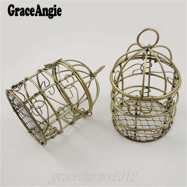 

graceangie 2pcs natural romantic rustic style exquisite antiqued bronze hollow bird cage type iro pendant charms accessory, Silver