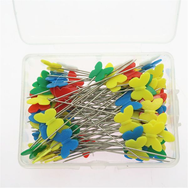 

colorful 100 pieces sewing pins butterfly flat head pins straight quilting pins for dressmaker jewelry decoration, Black
