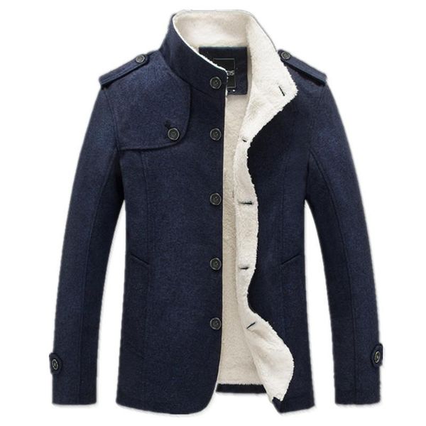 

outwear winter men coat fashion brand clothing fleece lined thick warm woolen overcoat male wool blend male coat trench 4xl, Black