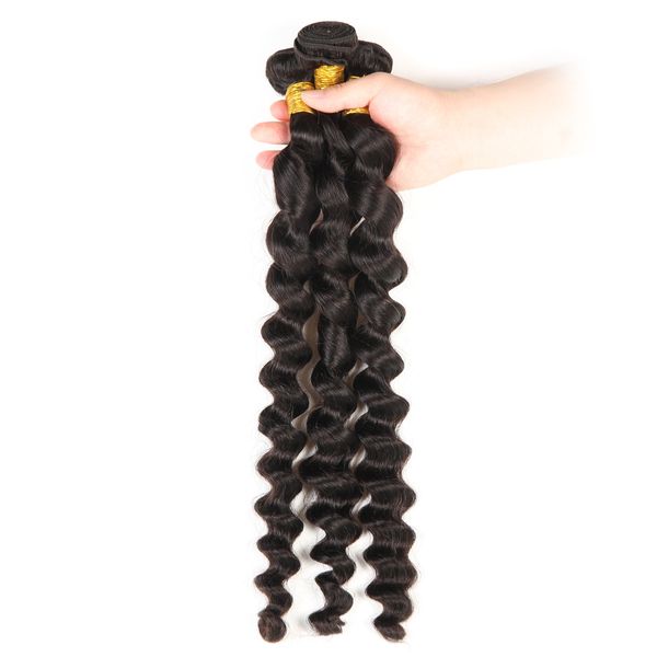 

indian loose deep wave virgin hair weave remy human hair extensions 4pcs/lot natural color no shedding tangle can be dyed bleached, Black
