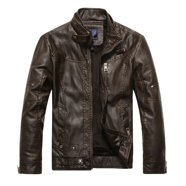 

winter pu male thick warm windproof coat classic motorcycle jacket jaqueta outwear solid faux leather jackets, Black