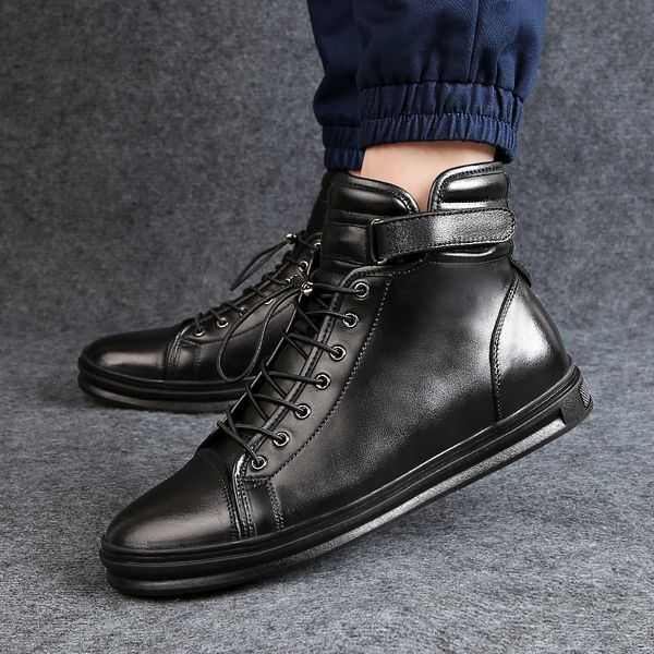 

new trend wild casual shoes men comfortable breathable simple lightweight large size genuine leather keep warm, Black