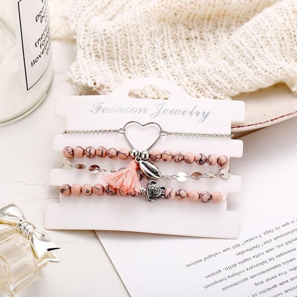 

women fashion hollow out tassel shell casual, street, party, club, etc heart 4 pcs/set shape bracelet gift, Black