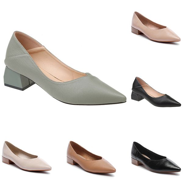 

2020 fashion women s casual leather shoes pure color mid-heeled shoes with pointed shallow mouth outdoor jogging walking shoes main3