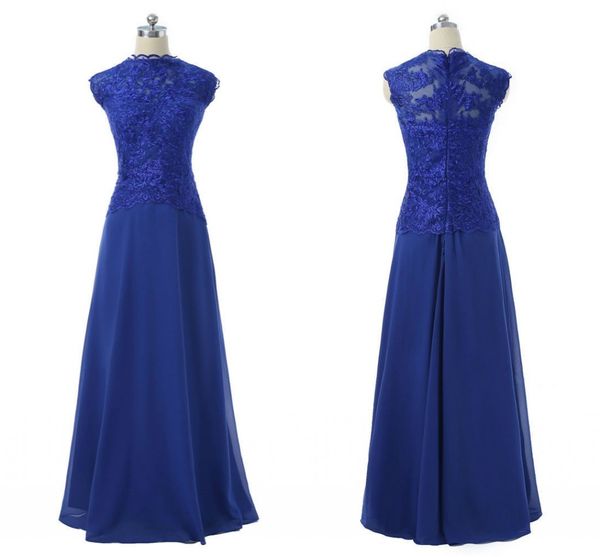 

royal blue high neck lace mother of the bride groom dresses plus size real p chiffon backless applique evening party dress, Black;red