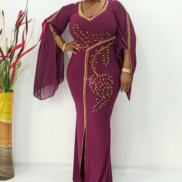 

elegant 0-neck african party chiffon mermaid skirt fashion traditional party rhinestone evening dress for women, Red