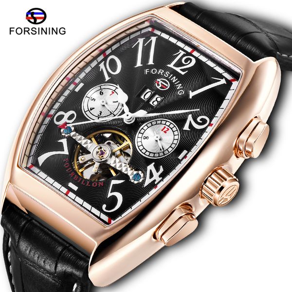

forsining date month display rose gold mens watches automatic men mechanical watch montre homme, Slivery;brown
