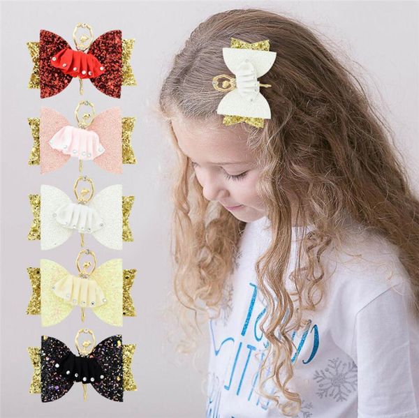 

baby girls sequins glitter bowknot hair clips with crystal baby kids hairpin bright powder barrettes dance headwear hair accessories a4407, Slivery;white
