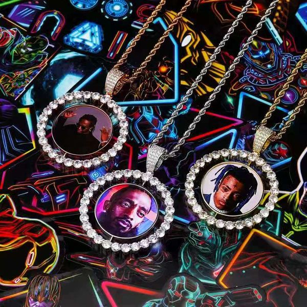 

fashion-p rotatable pendant necklaces men women hip hop luxury designer bling diamond picture pendants friend family jewelry love gift, Silver