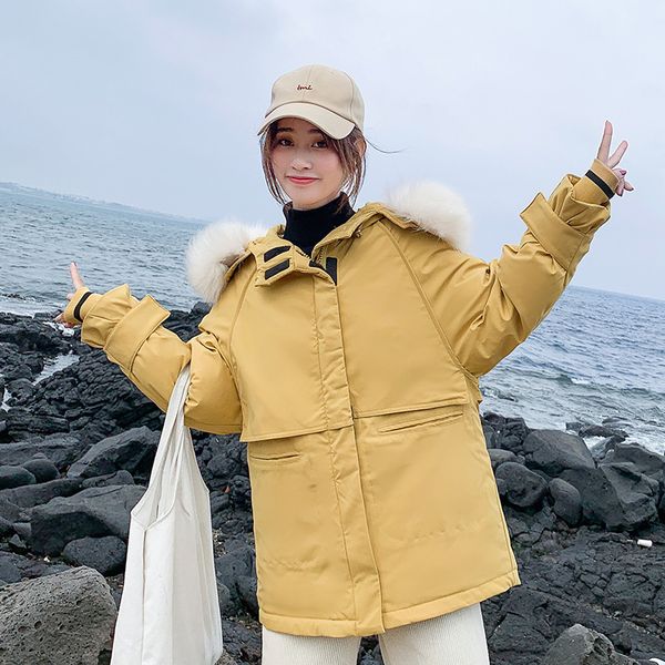 

2019 winter jacket women leisure korean loose down garment women medium-and-long-waist and big-collar thicker pie overcoat, Black