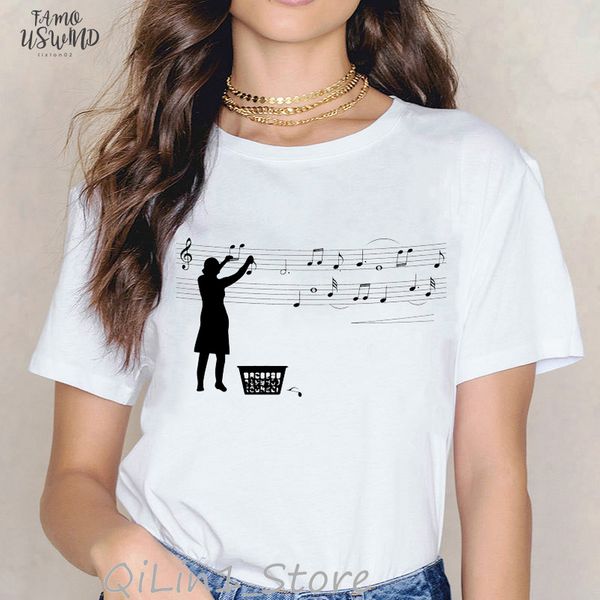 

novelty music note black cat animal print tshirt women harajuku kawaii clothes summer female t shirt tumblr graphic tees, White