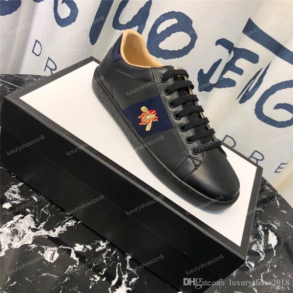 

2019 new arrival fashion men women casual shoes luxury designer sneakers shoes leather bee embroidered party dress shoes, Black