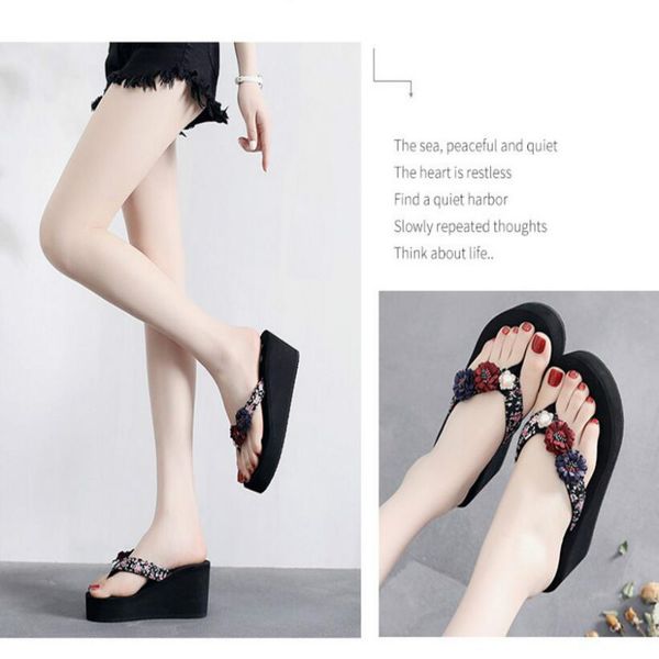 

fashion high-heeled slippers female summer wear black 2019 new thick-bottomed flip-flops beach sandals slippers sneakers casual shoes