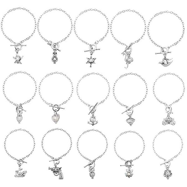

hengsheng 15 pcs bracelet sets pearl oyster fitting with 1 pc real oval pearl in pendant, Golden;silver