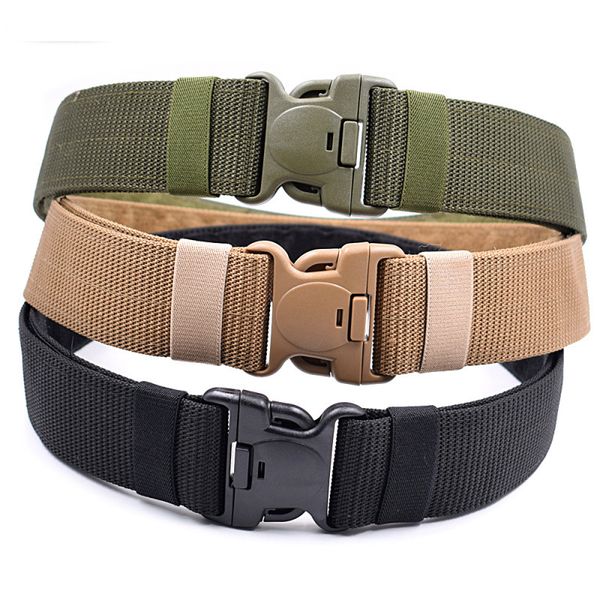 

140cm outdoor tactical belt men's military army thicken canvas adjustable waistband men women sport military plastic buckle belt, Black;brown
