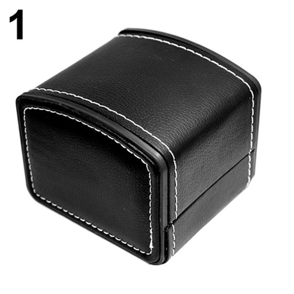 

faux leather square jewelry watch case display gift box with pillow cushion, Black;blue