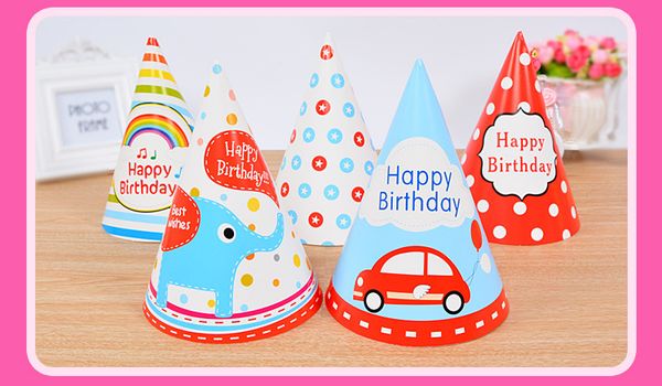 

happy birthday party paper hat cartoon diy cute handmade colorful cap wedding carnival decoration boy girl gifts supplie