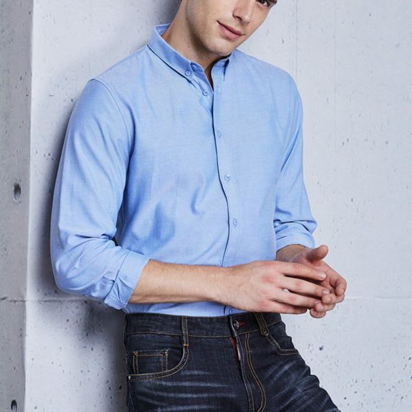 

2020 new fashion cotton long sleeve shirt solid slim fit male social casual business white black dress shirt