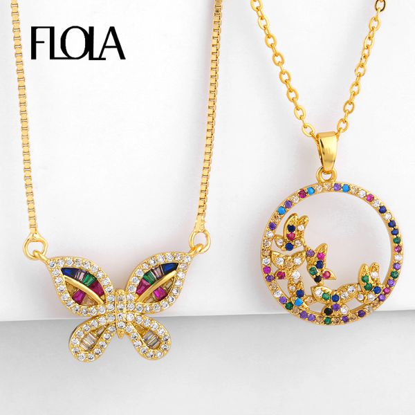 

flola gold filled butterfly necklace pandant zircon for women insect cz rainbow chain necklace long collares de moda 2019 nkep63, Silver