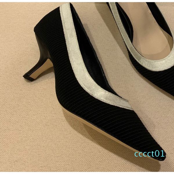 

2019 fashion designer women shoes high heels 9.5cm black nude letters ribbon pointed toes pumps dress shoes genuine leather 5-42 ct01
